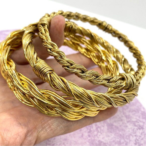 Jewelry - Goldtone Wire Wrapped Bracelet Bangles Bundle